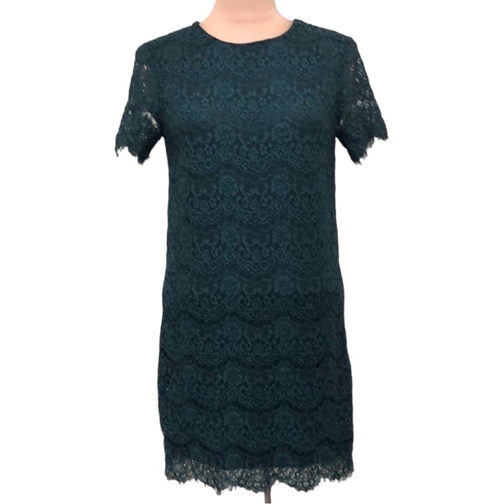 Lulu’s Take Me To Brunch Dress Size Small Dark Forest Green Floral Lace Sheath
